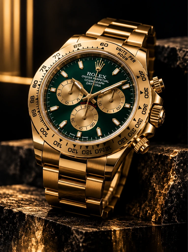 Yellow-gold Rolex Cosmograph Daytona with green dial